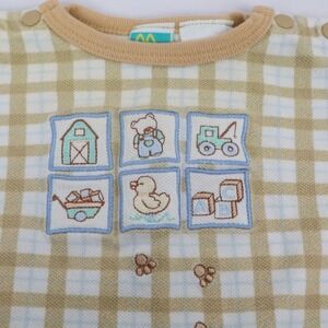 VTG 90s McBaby Boys 3-6m Embroidered Plaid Teddy Bear Romper Tractor Duck Spring